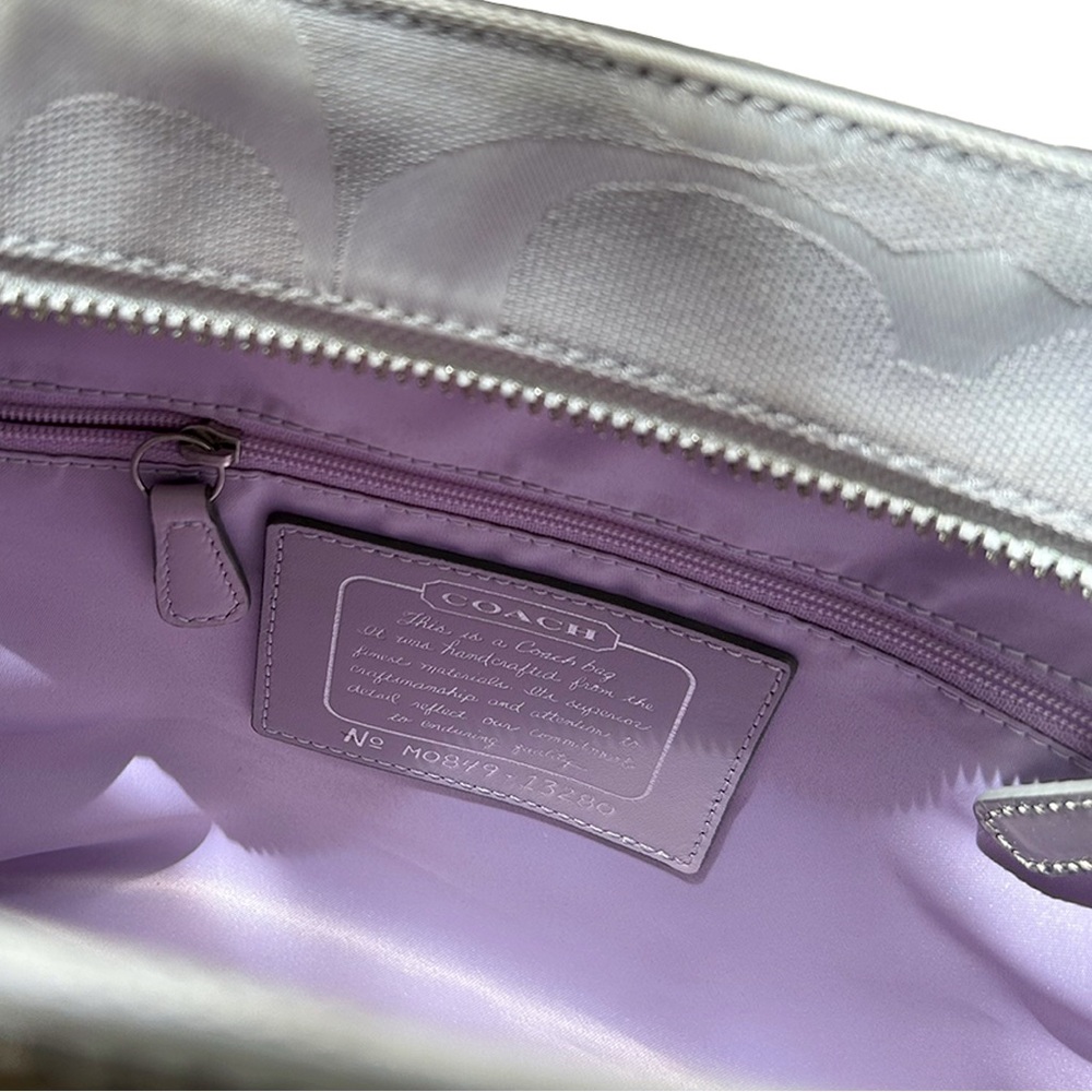 Coach Signature Stripe Tote Risotto Gray Jacquard Fabric & Silver Patent - Picture 8 of 10